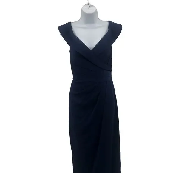 La Femme 25206 Wrap V-Neck Side Slit Maxi Dress Sleeveless Navy Blue Size 4